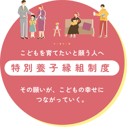 こどもを育てたいと願う人へ 特別養子縁組制度 こどもを育てたい。その想いがその想いが、こどもの幸せにつながっていく。